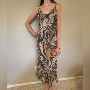 Brown marbled midi dress
